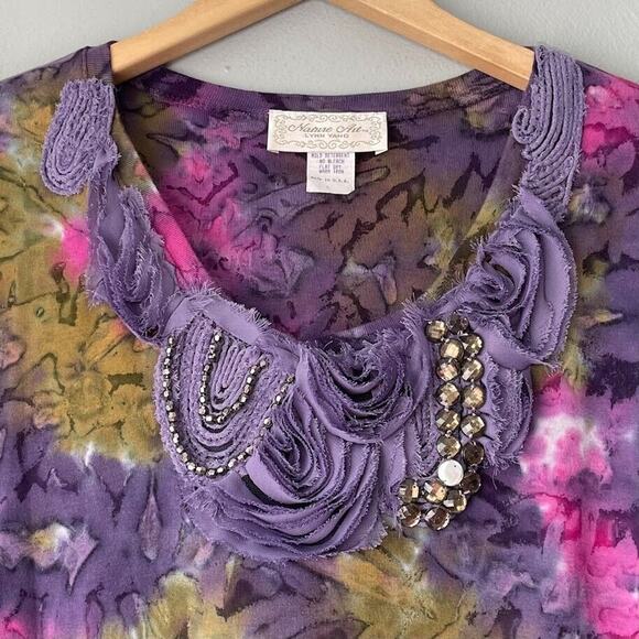 Nature Art Lynn Yang Size Large Embellished Ribbed Knit Tee Top Fairy Grunge - Picture 3 of 7
